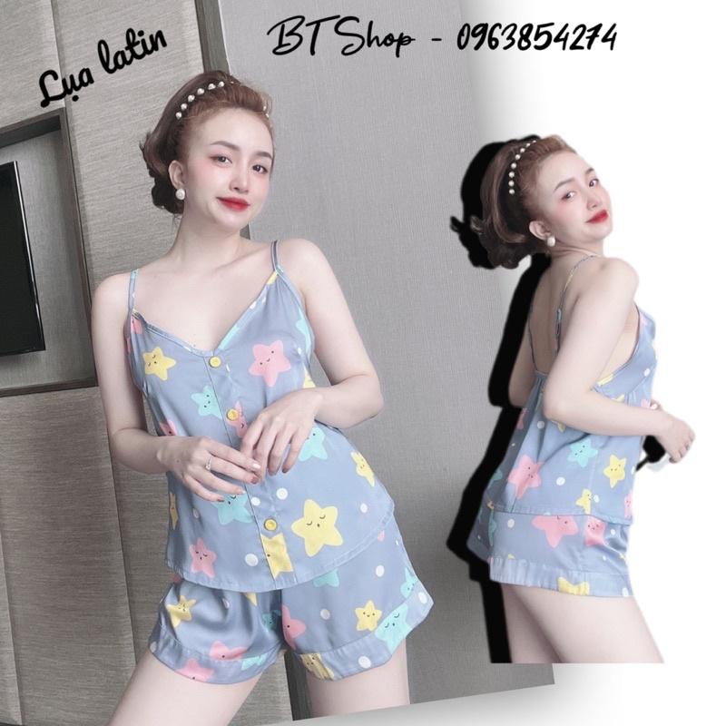 Đồ bộ set ngủ mặc nhà lụa latin 2 dây hoạ tiết freesize 42-57kg