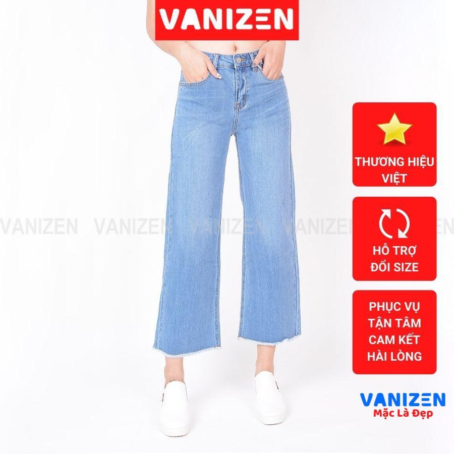 Quần jean nữ ống suông rộng đẹp lưng cao cạp cao xước nhẹ hàng hiệu cao cấp mã 424 VANIZEN