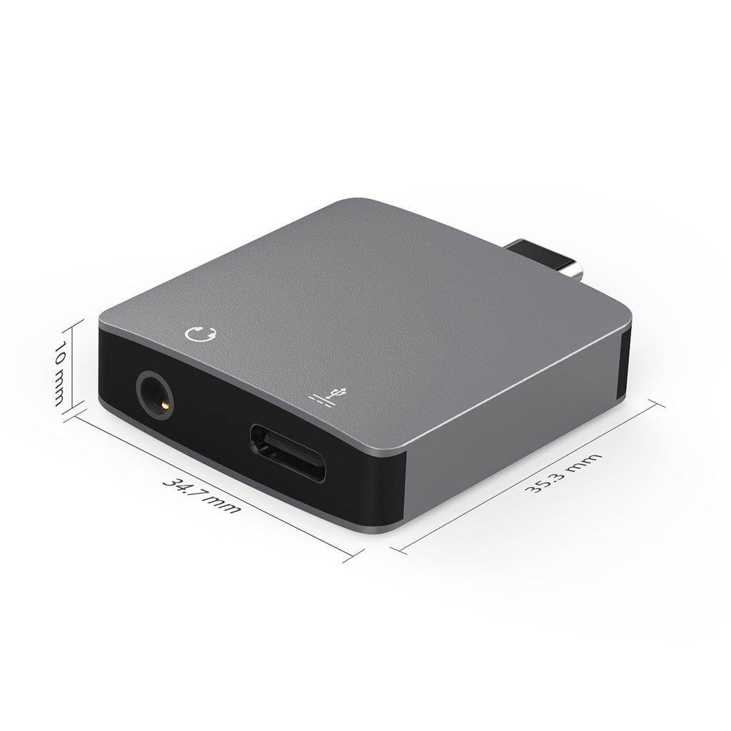 Type C to Audio Adapter, 2 in1 Type-C to 3.5mm Earphone Audio Jack Converter