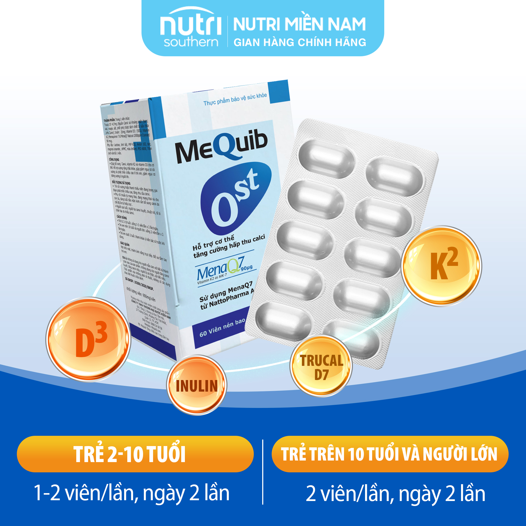 Vitamin D3 K2 MK7 MenaQ7 Và Canxi MEQUIB OST - Hỗ Trợ Tăng Cường Hấp Thu Canxi, Tăng Trưởng Chiều Cao và Phòng chống loãng xương