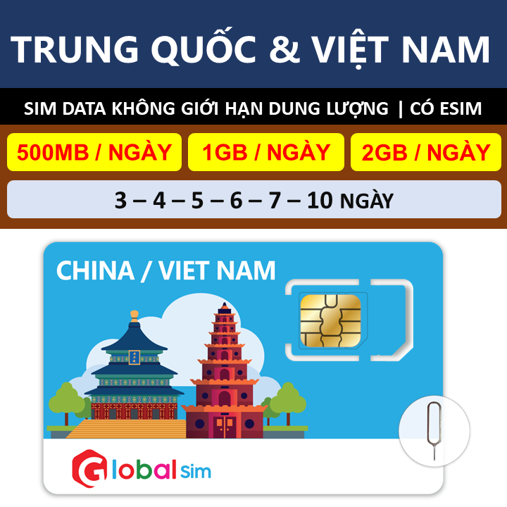 SIM DU LỊCH TRUNG QUỐC & VIỆT NAM (Hàng chính hãng)