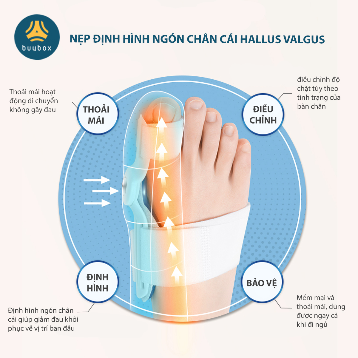 Cặp vớ chỉnh hình ngón chân cái bị vẹo Hallux Valgus, giảm viêm bao dịch gây đau ngón chân cái - Buybox- BBPK280