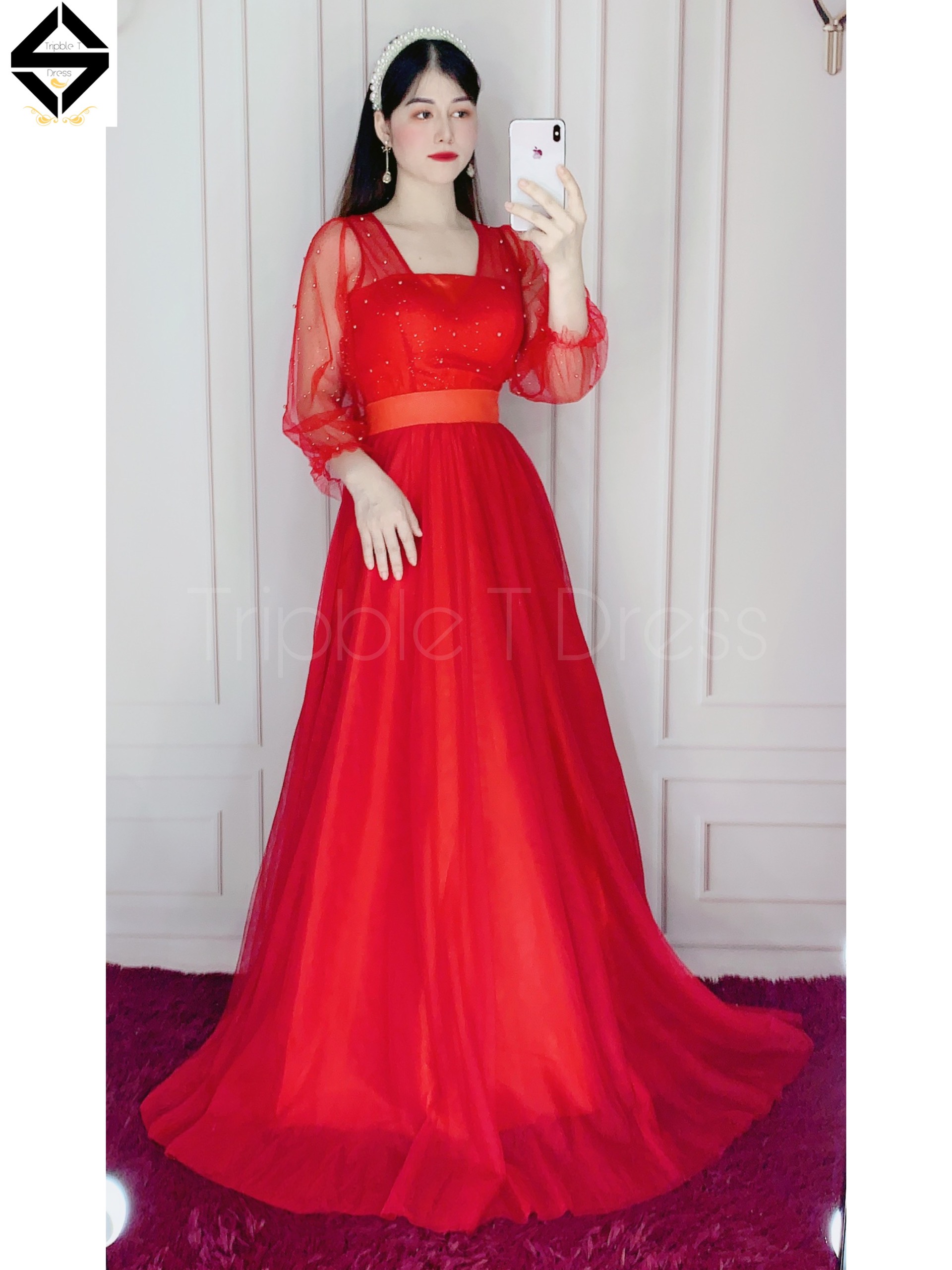 Đầm maxi dự tiệc mặc cưới lưới nhũ TRIPBLE T DRESS - size M/L (ảnh/video thật) MS170V