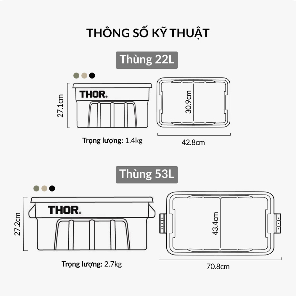 Hộp đựng Thor bằng nhựa có thể xếp chồng lên nhau cao cấp có nắp khi đi du lịch cắm trại ngoài trời hạng nặng