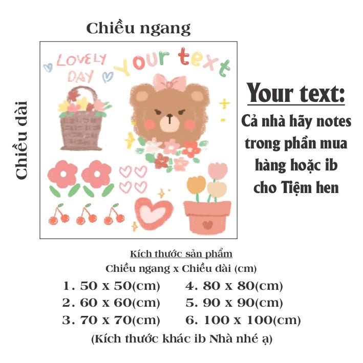 Hình dán flower bear dễ thương aesthetic trang trí gương, kính cửa hàng cute 12