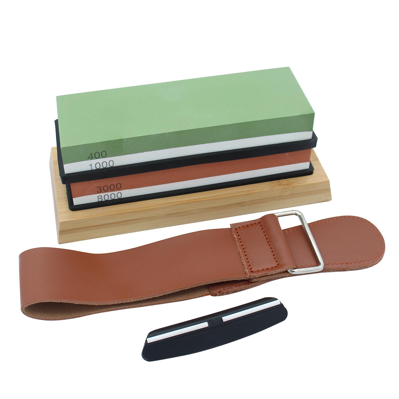 Bộ đá mài 2 mặt giá đỡ bằng silicon đế tre khuôn da, đá làm phẳng và thanh dẫn góc