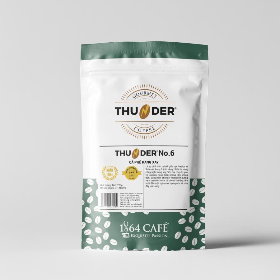 Cà Phê Rang Xay Thunder No.6 Gu Việt Pha Phin/Pha Máy – 1864 CAFÉ trọng lượng tịnh 220g