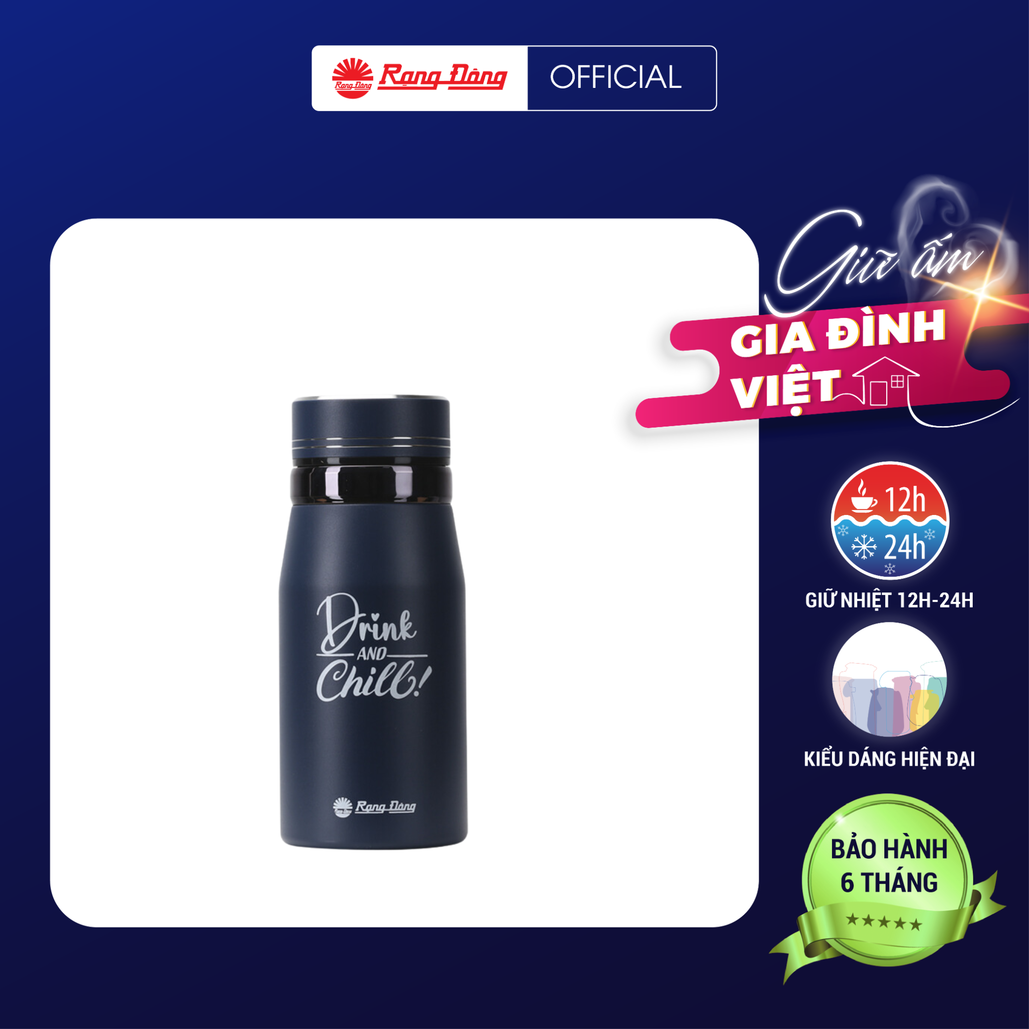 Bình giữ nhiệt nóng lạnh Rạng Đông dung tích 360-400-450-500-600ml inox 304 cao cấp, ly giữ nhiệt