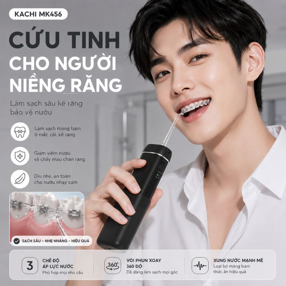 COMBO chăm sóc răng miệng toàn diện Kachi bàn chải điện làm sạch bề mặt răng + tăm nước làm sạch kẽ răng - hàng chính hãng