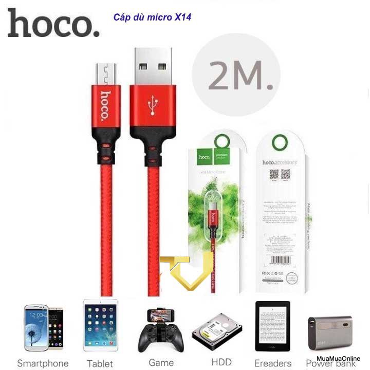 Cáp Sạc Hoco X14 Dây Dài 2M Cổng Micro - Hàng Chính Hãng