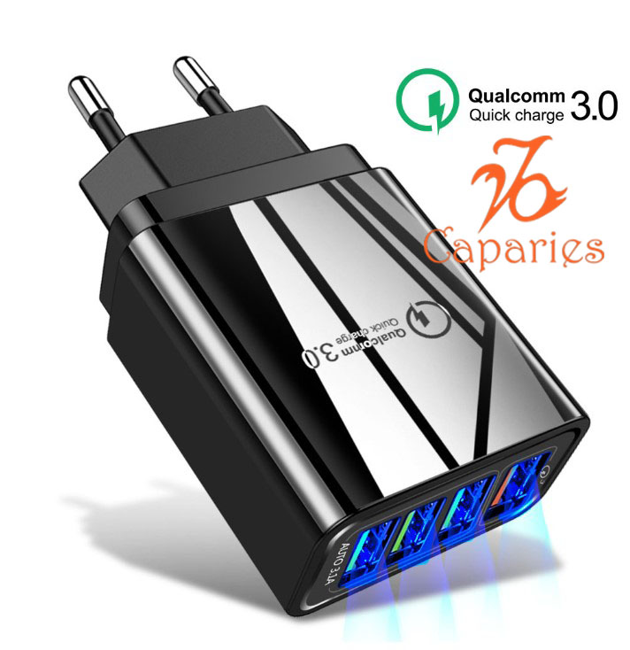 Củ Sạc Nhanh Quick Charge 3.0 Siêu Bền, 4 cổng USB , Chống Nóng, Sạc Nhanh 3.0 - Chính Hãng CAPARIES VIỆT NAM