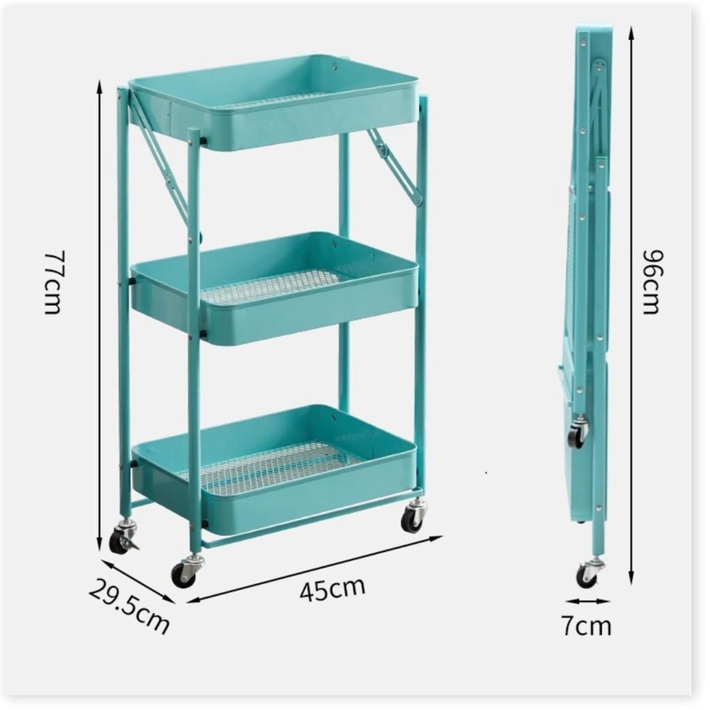 Kệ Nhà Bếp Gấp Gọn 3 Tầng Có Bánh Xe