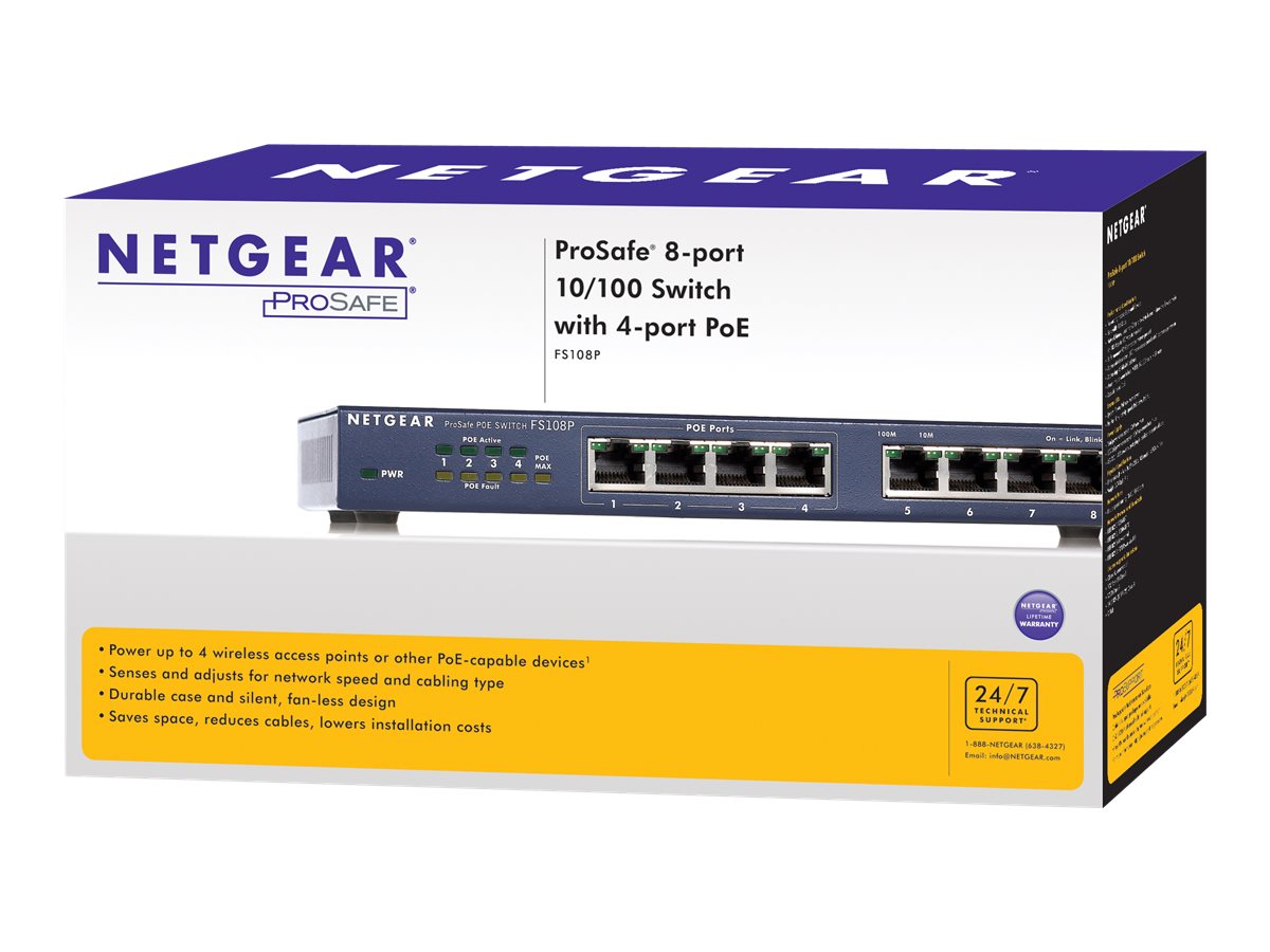 Bộ Chia Mạng 8 Cổng Switch Netgear FS108P 5 Port Fast Ethernet Unmanaged with 4 Port PoE - Hãng Chính Hãng