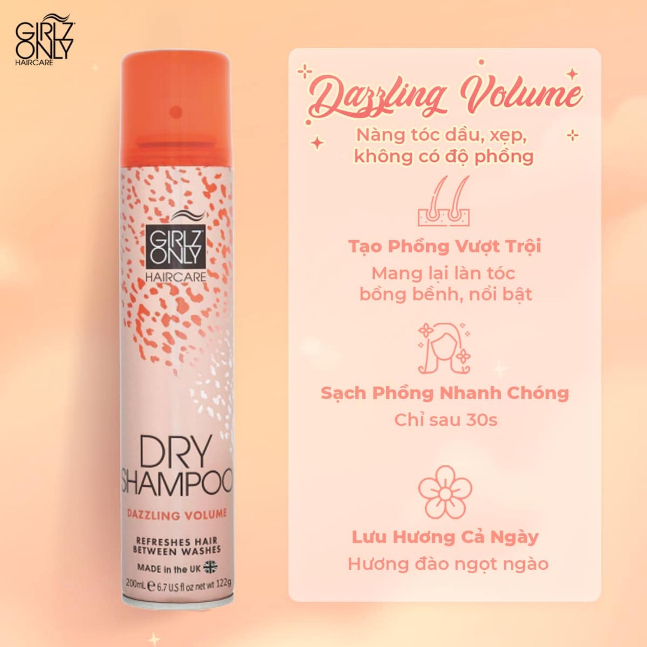 Dầu Gội Khô Girlz Only Xịt Tóc Gội Đầu Khô Dry Shampoo (Cam) Không Bết Sạch Dầu Bồng Bềnh 200ml/Chai