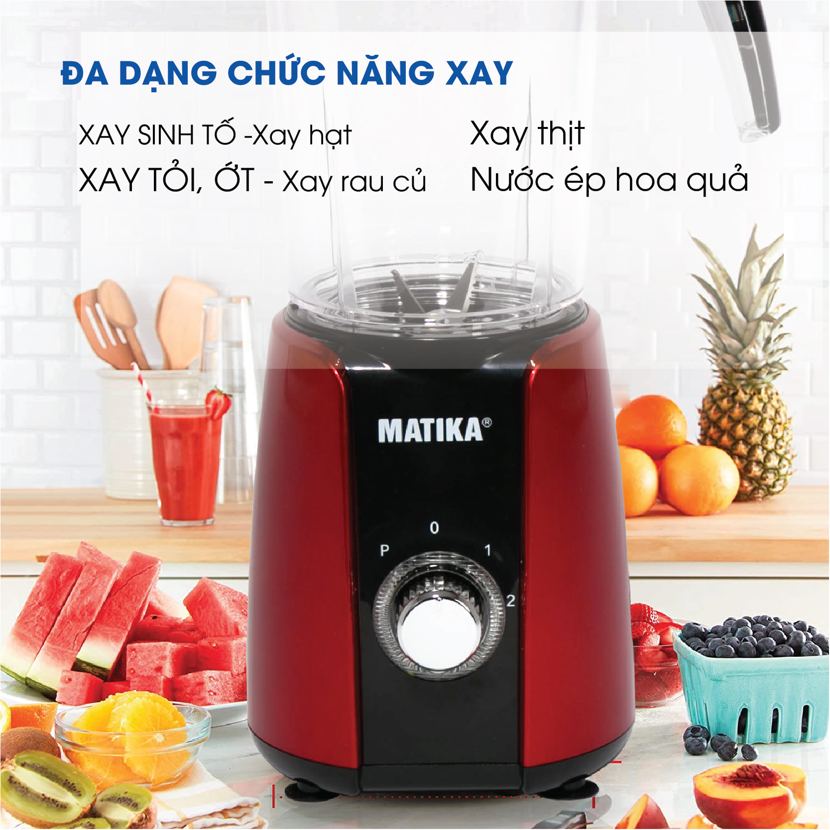 Máy Xay Sinh Tố Đa Năng MATIKA 3 Cối MTK-3121, Hàng Chính Hãng