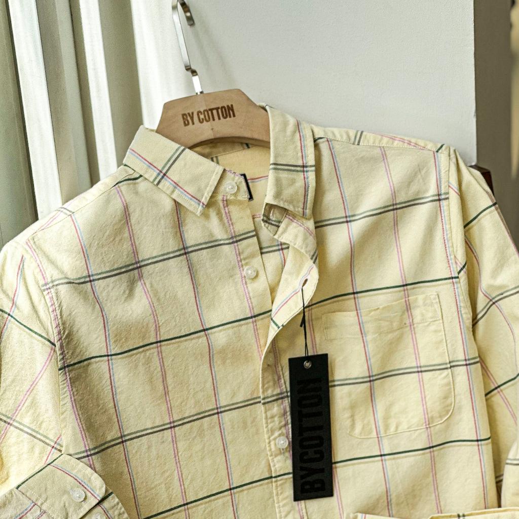 Áo Sơ Mi Nam Dài Tay Phối Sọc BY COTTON Caro Vàng Sọc Đỏ Xanh 020223