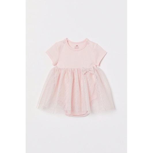 Váy body chip lưới tutu ánh nhũ kim sa bé gái màu hồng phấn, ảnh thật, cotton organic 100