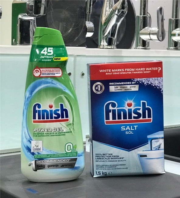 Combo Gel rửa bát Finish 1500ml dạng lỏng  + Muối 2kg dùng cho máy rửa chén bát + Tặng viên Finish
