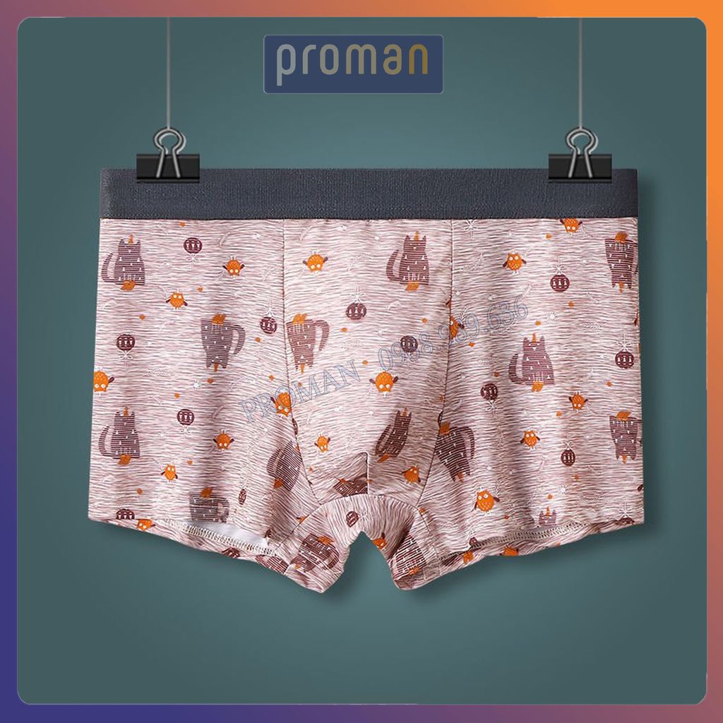 Quần lót nam boxer lụa in hình co dãn 4 chiều, quần sịp đùi nam hoạt hình chất lụa thấm hút SL03 - PROMAN