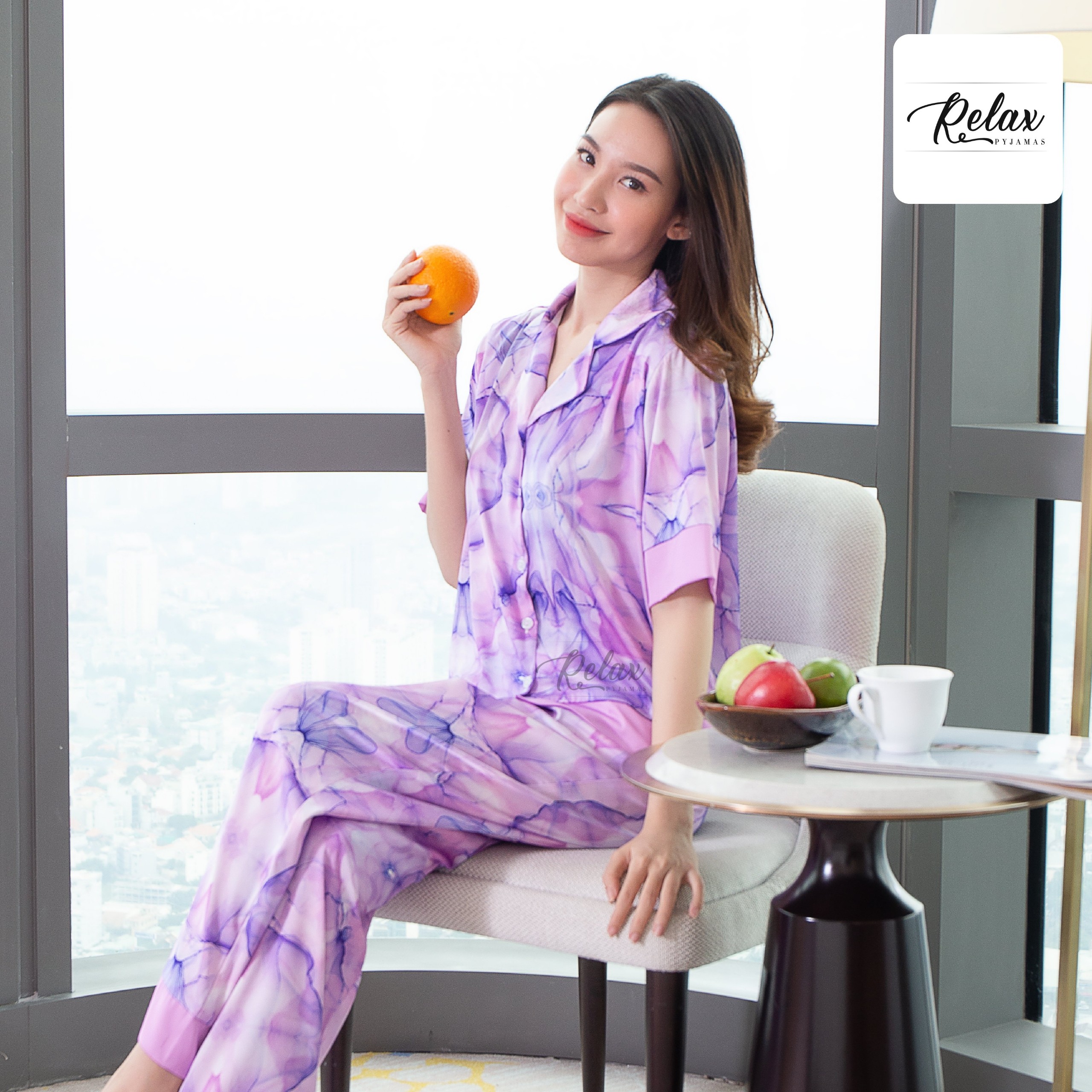 Đồ Bộ Pyjama, Đồ mặc nhà nữ Lụa Pháp cao cấp, mềm mịn, thoáng mát - HW1010 - RELAX
