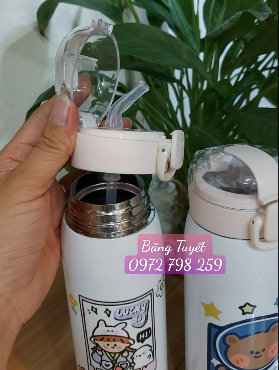 Bình giữ nhiệt cao cấp cho bé có ống hút 500ml inox 304, Bình giữ nhiệt Inox 304 500ml cute mini