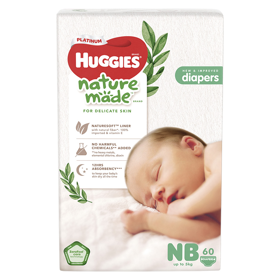 Tã Dán Siêu Cao Cấp Huggies Platinum Naturemade NB60 (60 Miếng)