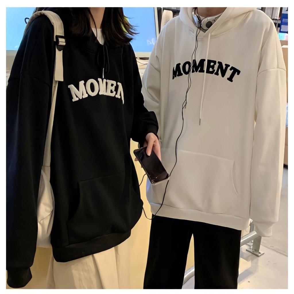 Áo Hoodie Nỉ Unisex Nam Nữ In Chữ MOMENT