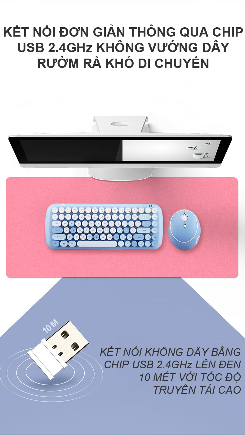 Combo phím chuột không dây MOFII CANDY bàn phím mini 84 phím thiết kế nút tròn nhỏ gọn tiện lợi kết nối bằng chip USB 2.4GHz - HÀNG CHÍNH HÃNG