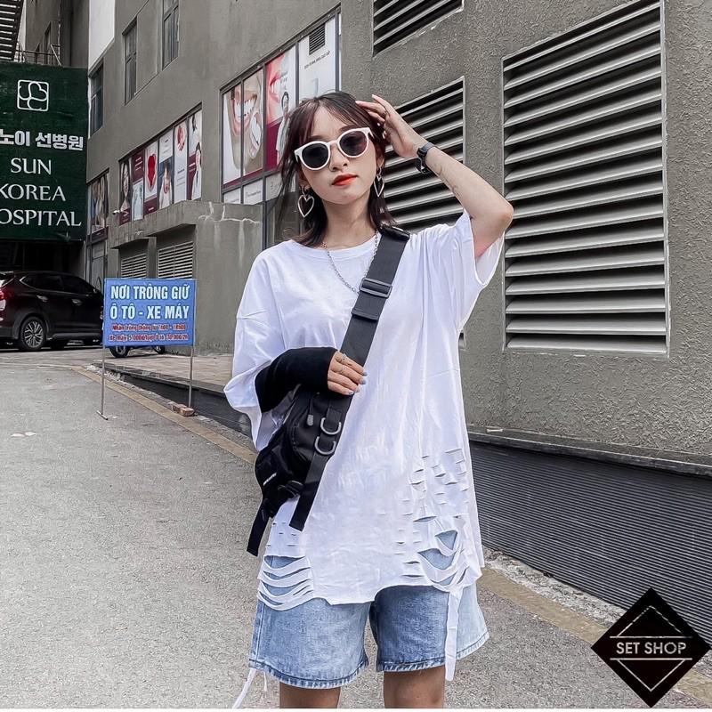 Áo phông cộc tay rách vạt
