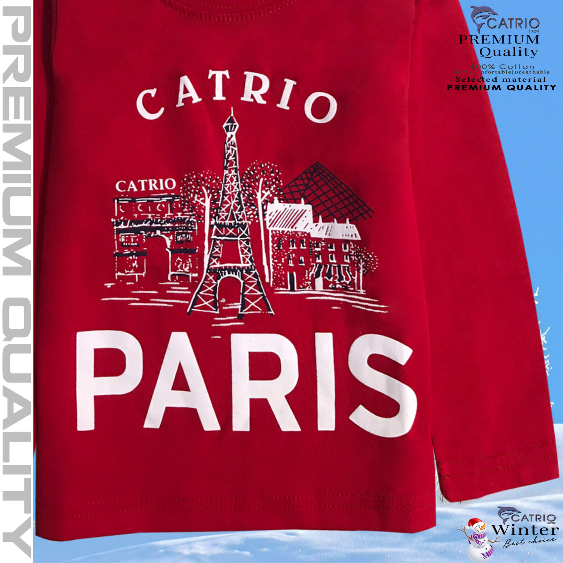 ÁO THUN DÀI TAY BÉ TRAI CATRIO in PARIS màu ĐỎ là áo phông tay dài trẻ em từ 8kg 10kg 12 kg .. 30kg (8 tuổi) cổ tròn vải dệt kim co giãn 4 chiều + quần dài cotton thành bộ đồ thu đông cho bé rất đẹp