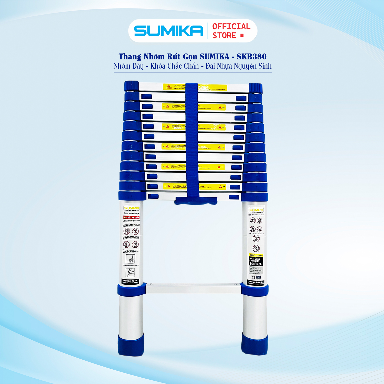 Thang nhôm rút gọn SUMIKA SKB380 - Chiều cao tối đa 3,8m, chiều cao rút gọn 0.81m, tải trọng 300kg