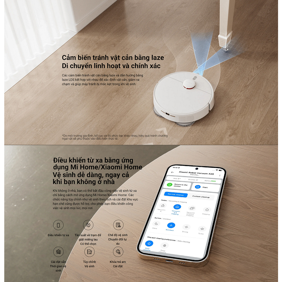 Robot Hút Bụi Lau Nhà Xiaomi Vacuum X20 - Kết Nối App Tự Giặt Sấy Giẻ Tự Nâng Hút Thảm Lưu 3 Bản Đồ Lực Hút 5.000 Pa - Hàng Chính Hãng