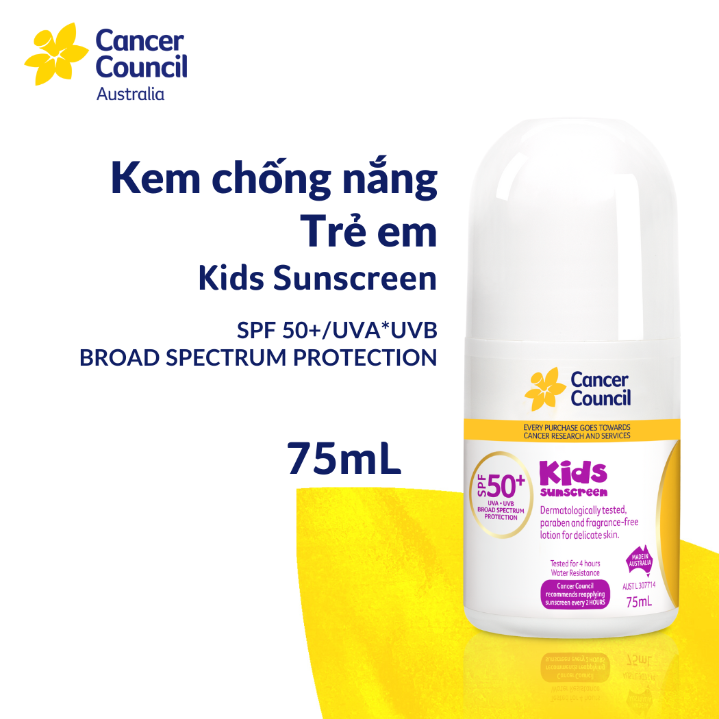 Kem chống nắng trẻ em Cancer Council Kids SPF 50+/PA ++++ 75ml
