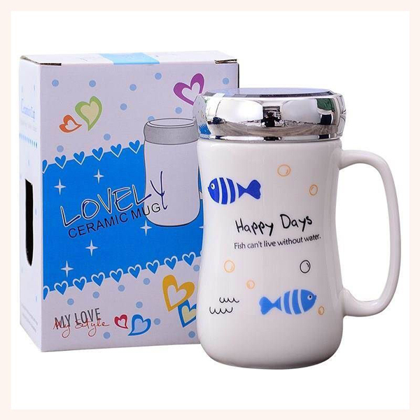 Ly sứ giữ nhiệt happy days Nắp tráng gương