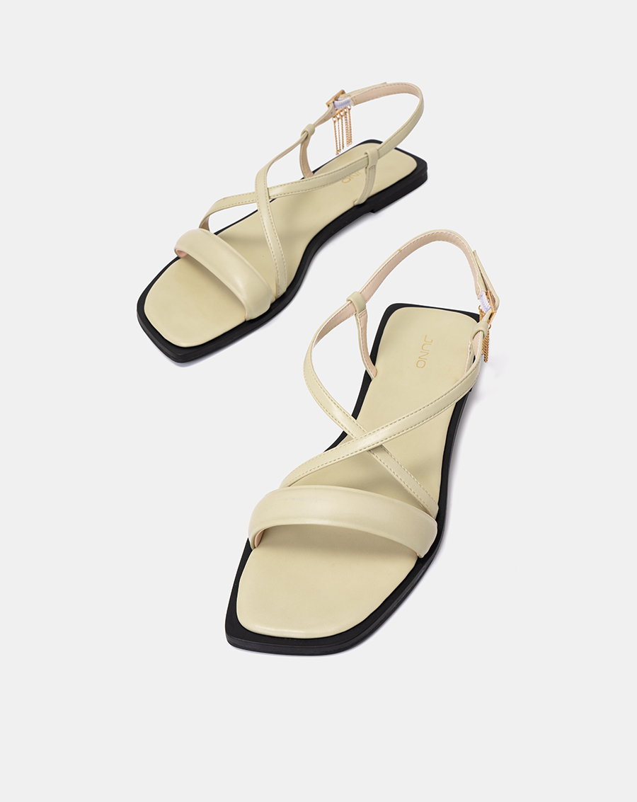 Giày Sandal Bệt Nữ 1cm Thời Trang JUNO Mũi Vuông Đính Khóa Dingle - Dangle SD01117