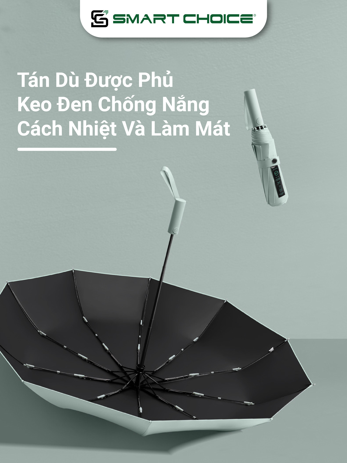 Ô Tự Động 10 Nan Che Mưa Vinyl SMARTCHOICE Tán Rộng 105cm 7 Màu Cao Cấp, Chính Hãng