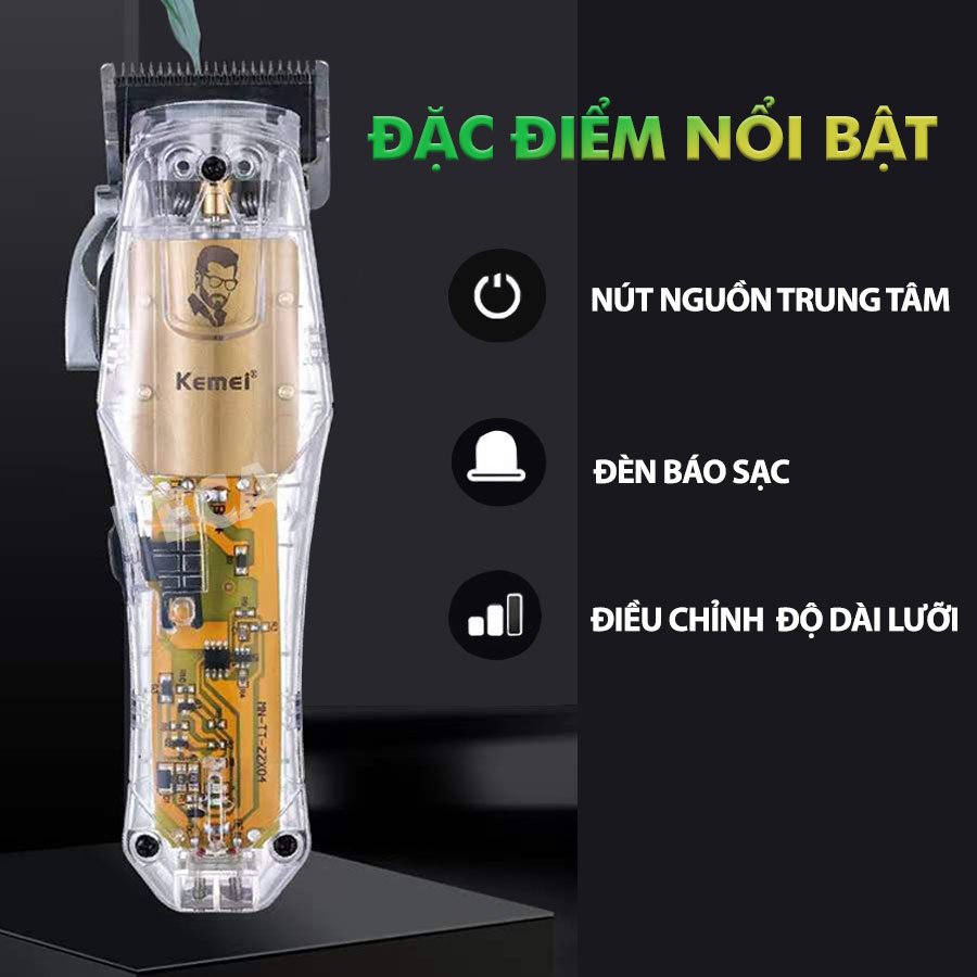 Tông đơ cắt tóc chuyên nghiệp Kemei KM-NG203 phiên bản trend thấy mạch cá tính sạc nhanh USB công suất mạnh có thể dùng cạo tóc phù hợp sử dụng salon tiệm tóc, barber shop