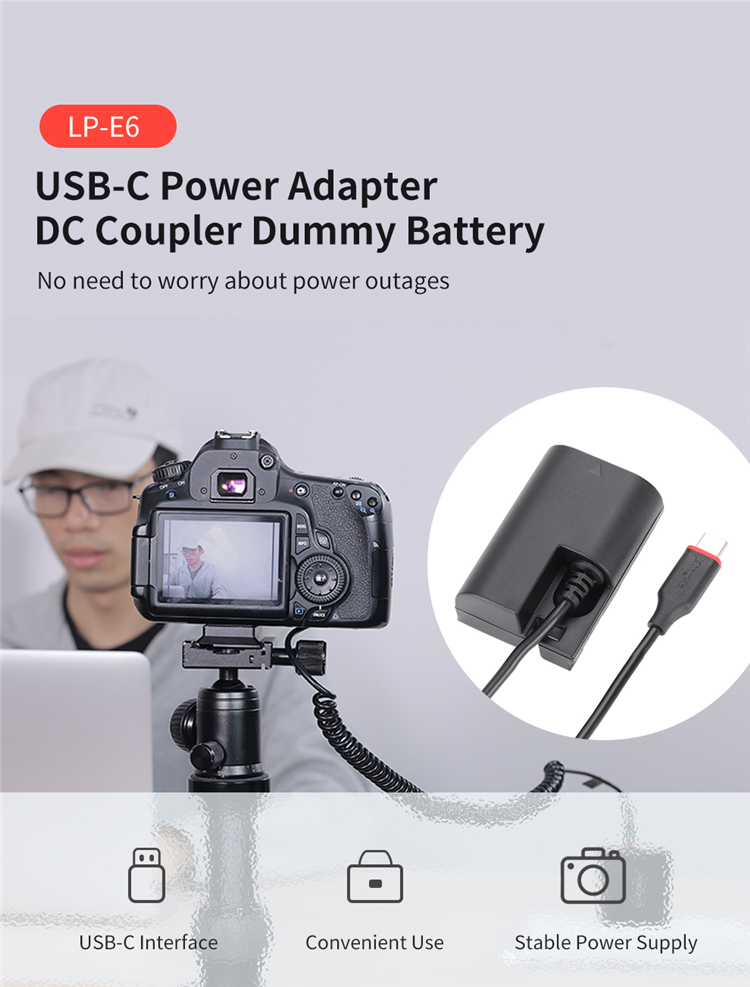 GIẢ PIN CHO CANON LP-E6 CỔNG USB-C-Hàng chính hãng KINGMA