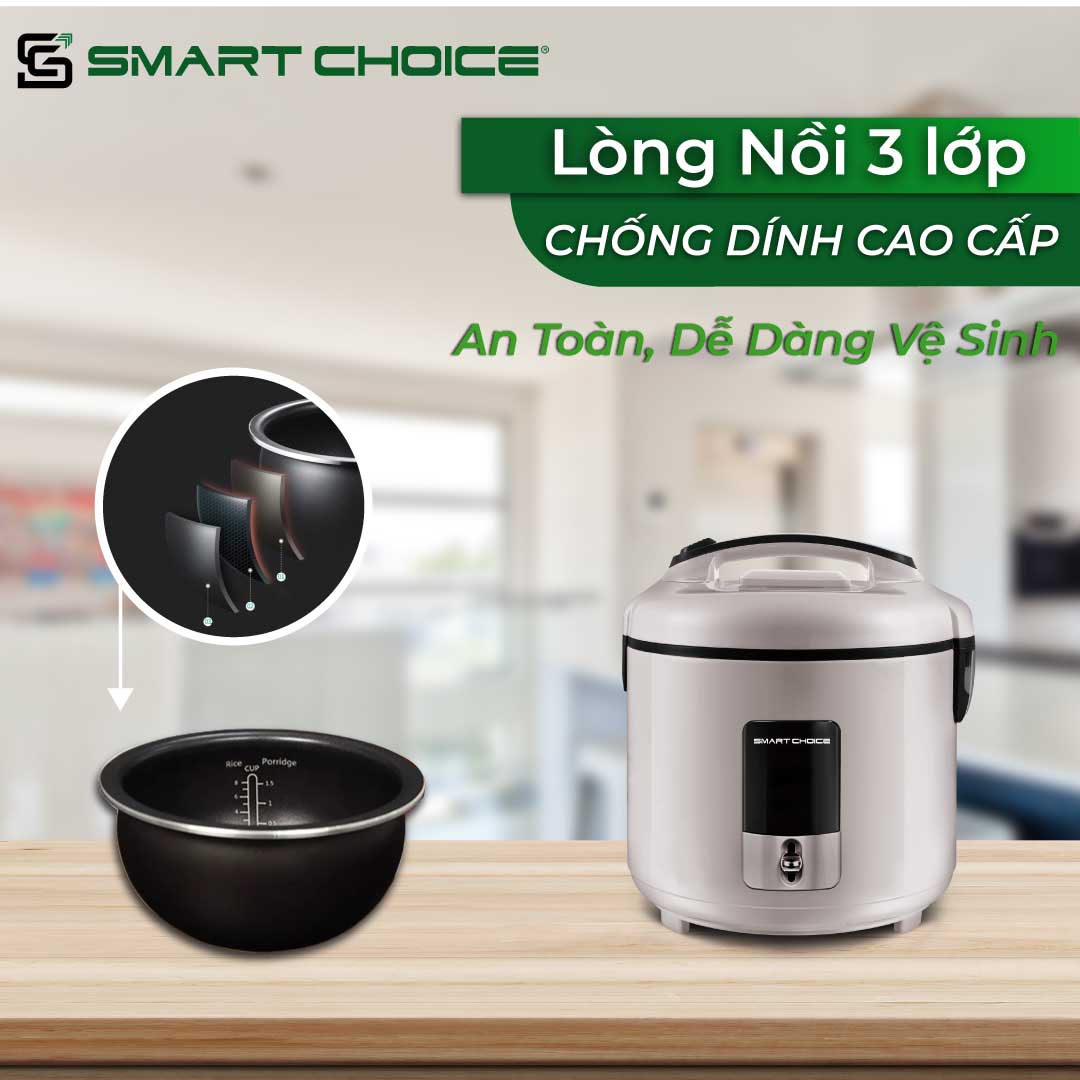 Nồi Cơm Điện Cơ 1.8L + 2.8L SMARTCHOICE Lòng Niêu Dày, Nấu Chín Nhanh, 2 Đến 6 Người Dùng, Thương Hiệu Việt Uy Tín, Bảo hành Chính Hãng 18 Tháng