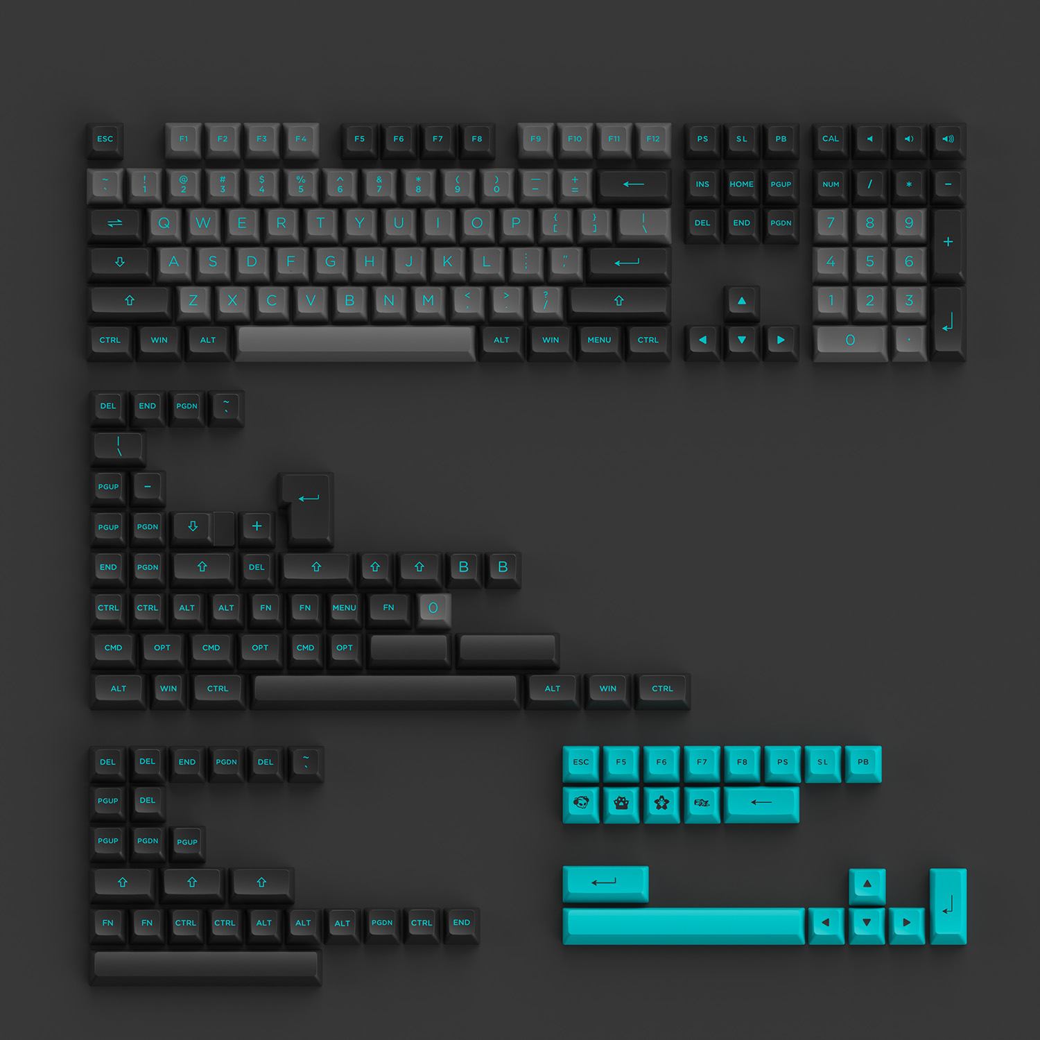 Keycap Cho Bàn Phím Cơ AKKO Hàng Chính Hãng Black &amp; Cyan ASA Profile | EZPC