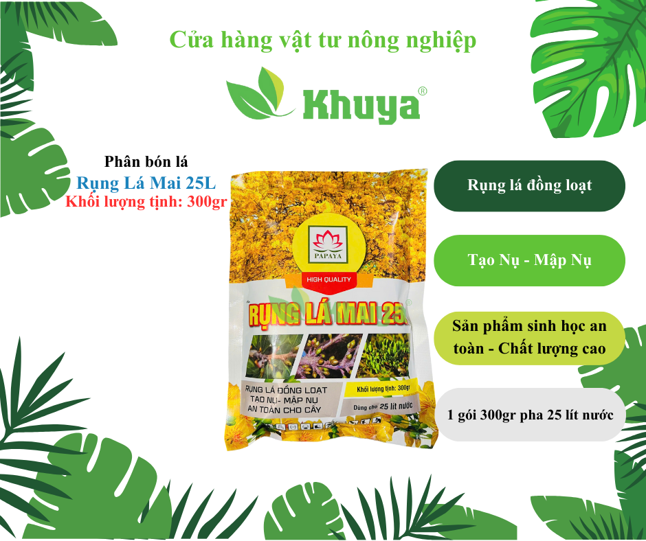 Phân bón lá Rụng Lá Mai 25L 300gr Tạo Nụ - Mập Nụ - An Toàn Cho Cây