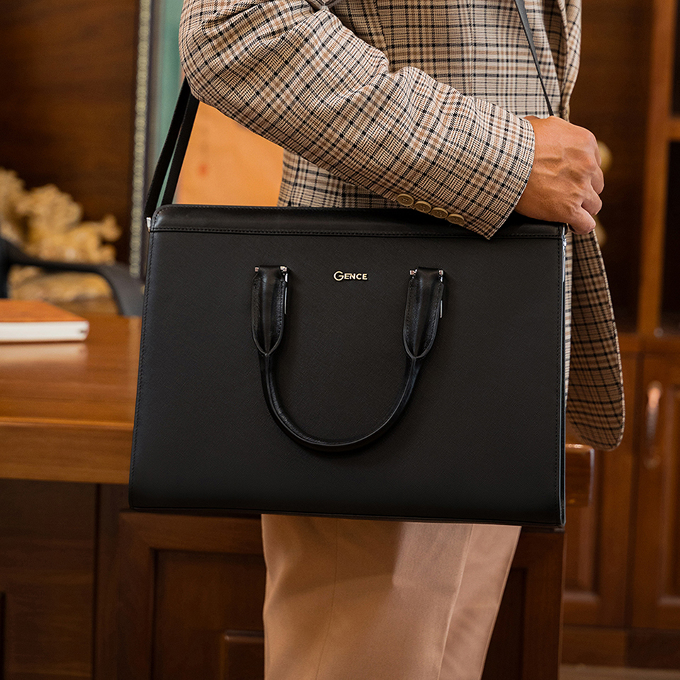 Cặp Da Nam Túi Xách Đựng Laptop GENCE CDX11 Chất Liệu Da Bò Cao Cấp Màu Đen