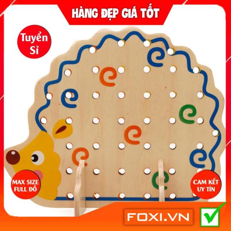 Đồ chơi gỗ xâu hạt Nhím hoa quả Foxi -hình khối nhiều màu rèn sự khéo léo, kiên trì cho bé