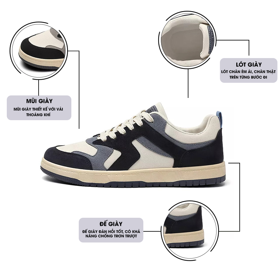 Giày Thể Thao Nam MENDO - Giày Sneaker Màu Đen - Màu Xanh , Phong cách trẻ trung, năng động - G5548