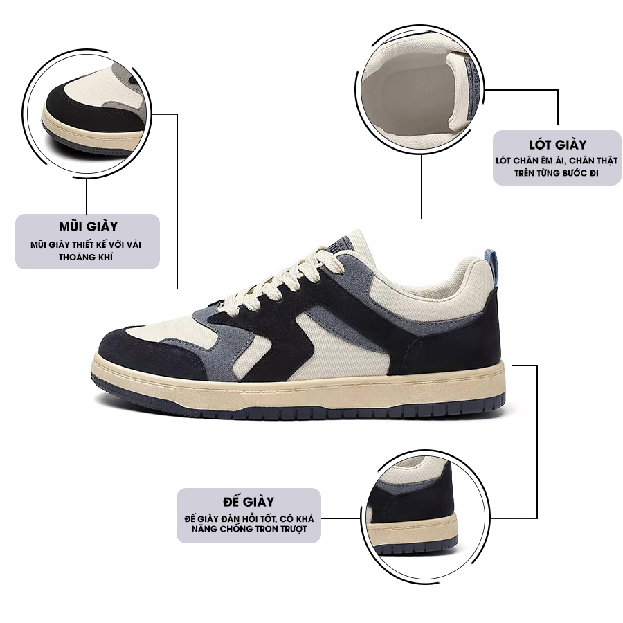 Giày Thể Thao Nam MENDO - Giày Sneaker Màu Xanh - Màu Đen , Phong cách trẻ trung, năng động - G5553