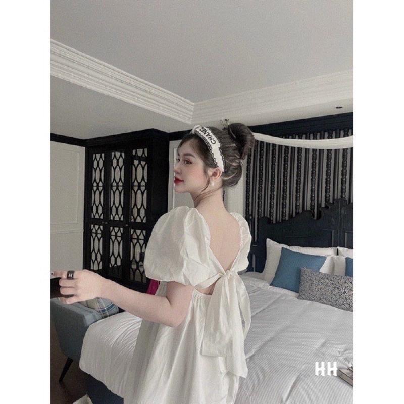 Đầm Babydoll cổ Vuông xếp ngực cột nơ lưng 2 lớp vải dày dặn , váy babydoll ulzzang Hàn Quốc trên gối dáng xòe bánh bèo