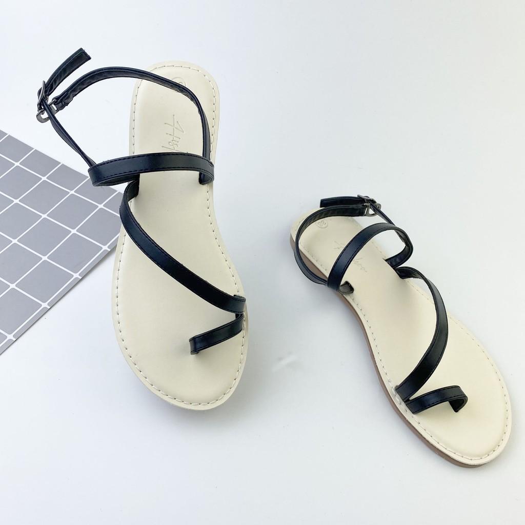 Dép sandal nữ đẹp thời trang đi biển quai dây mảnh đế bệt HISHOO quai xỏ ngón có Bigsize S020