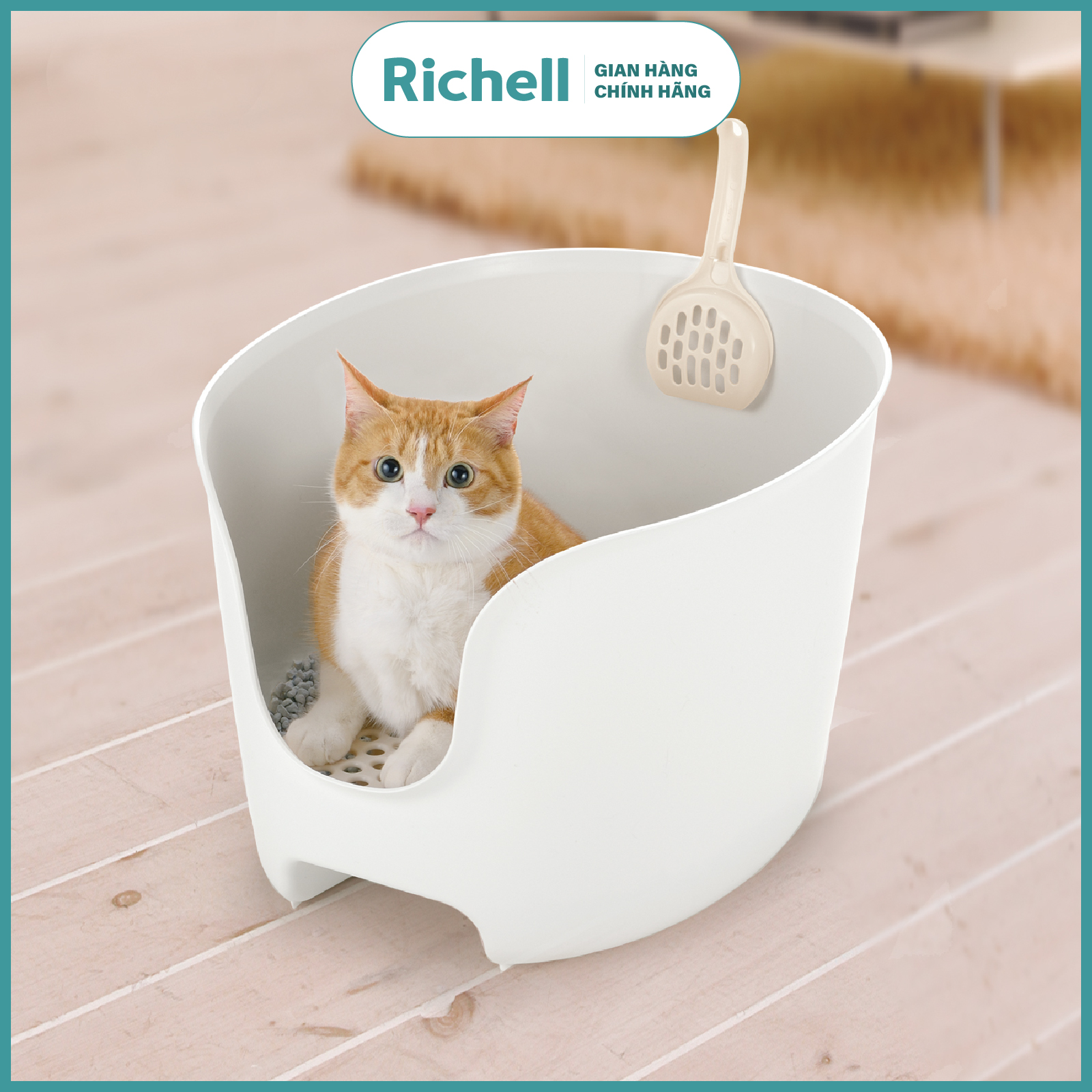 Khay vệ sinh thành cao Richell Nhật Bản chống văng cát cho mèo kèm xẻng | Pet