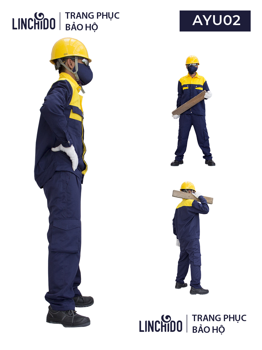 Bộ quần áo bảo hộ lao động, chất liệu kaki, màu cam phối, bền đẹp, chất lượng, thoáng mát AYU02