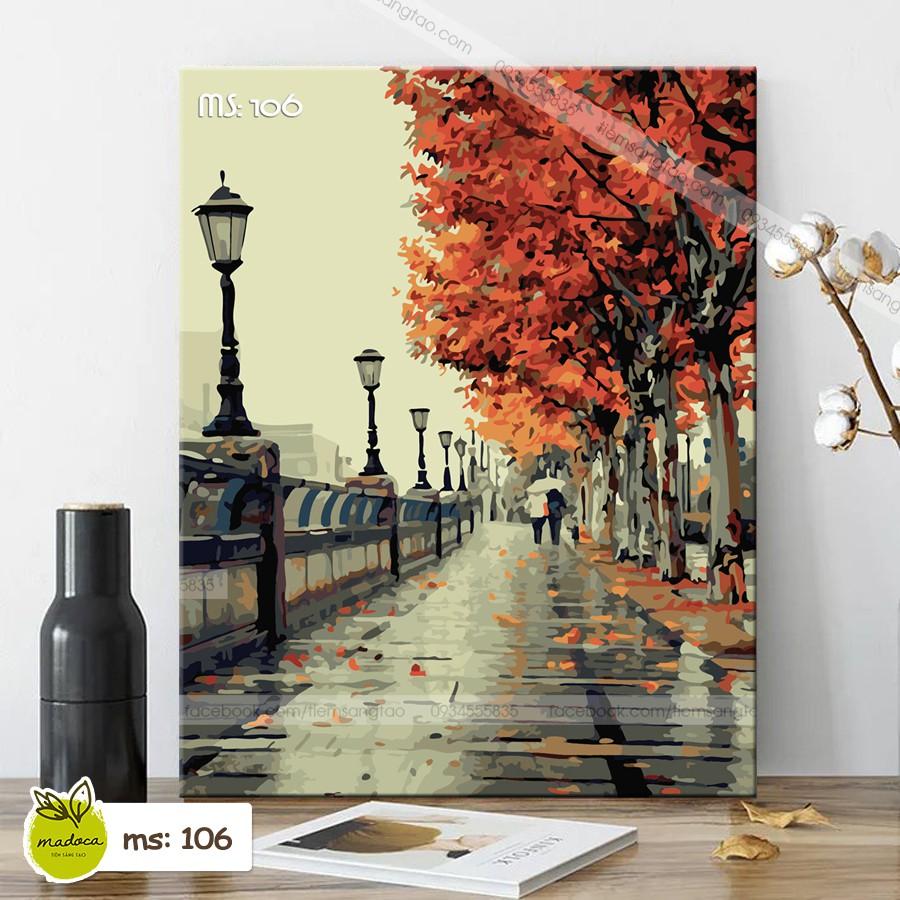 Tranh tô màu 40x50cm có khung Phố mùa Thu T106